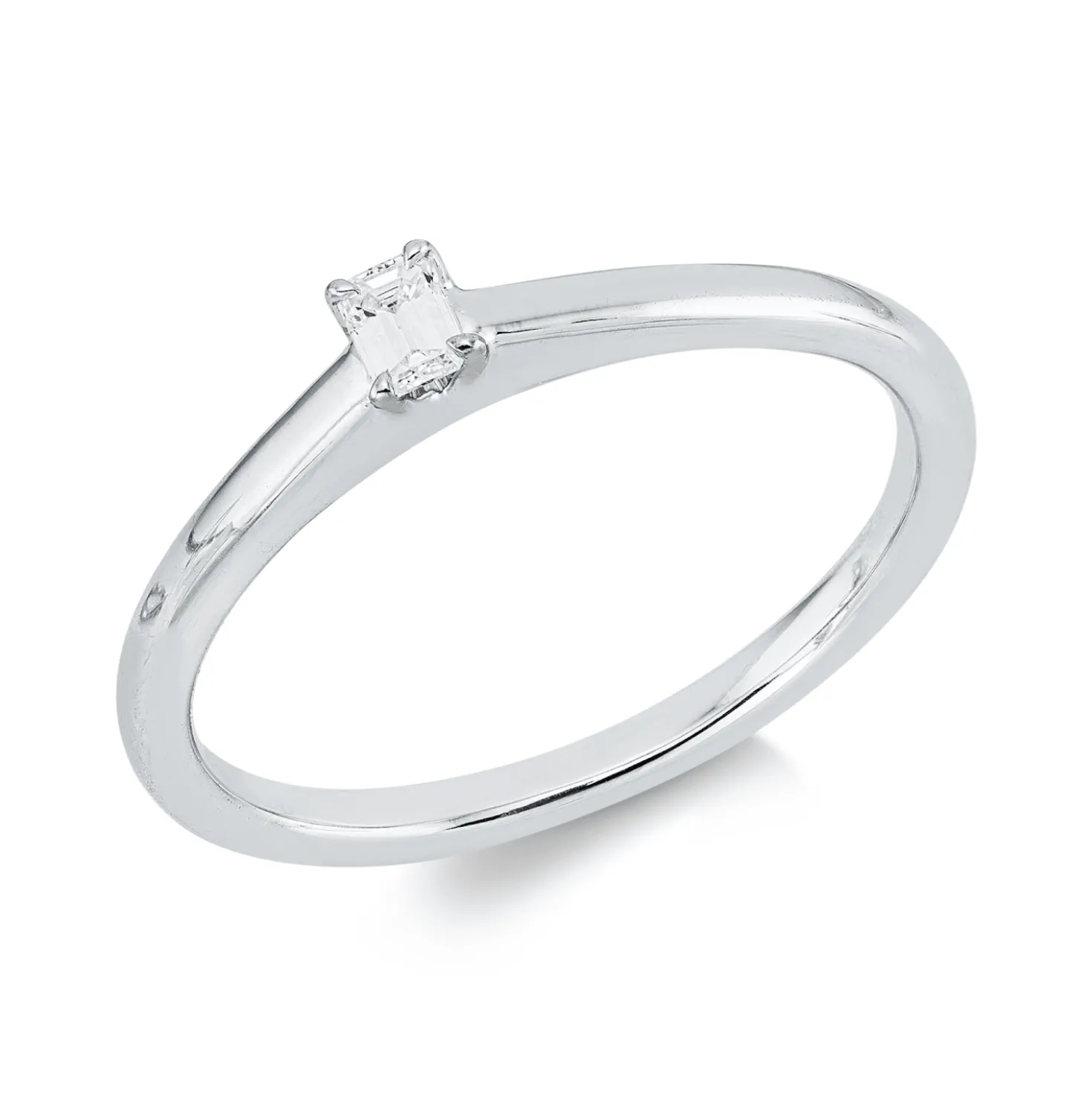 Solitaire Ring aus 750 Weißgold Diamant Smaragd-Schliff 0,1ct TW-SI B:3mm