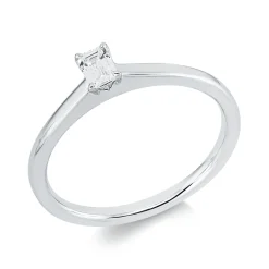 Solitaire Ring aus 750 Weißgold Diamant Smaragd-Schliff 0,21ct TW-SI B:4,3mm