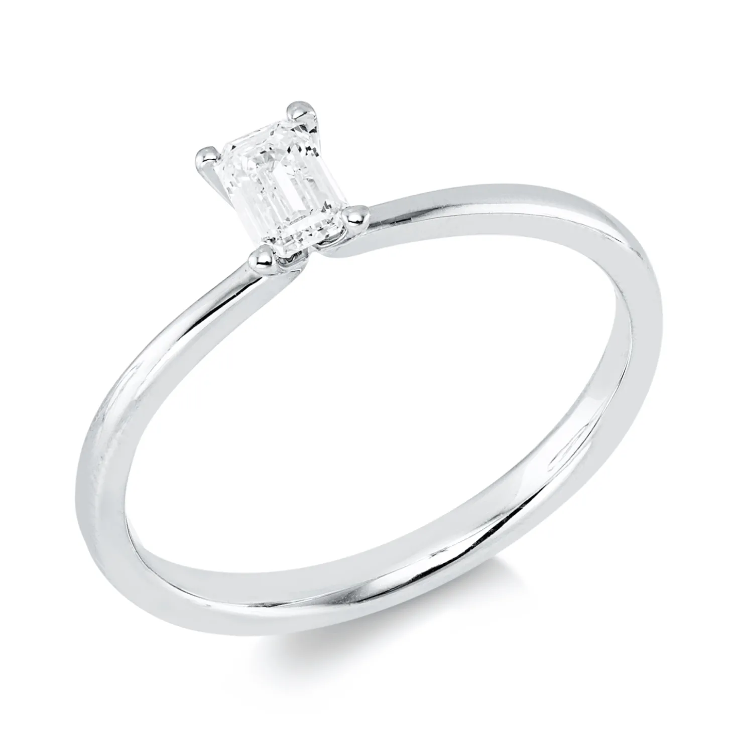 Solitaire Ring aus 750 Weißgold Diamant Smaragd-Schliff 0,26ct TW-SI B:5,2mm