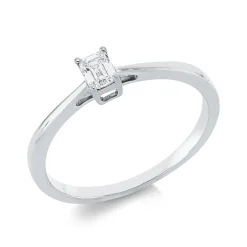 Solitaire Ring aus 750 Weißgold Diamant Smaragd-Schliff 0,21ct TW-SI B:4,1mm