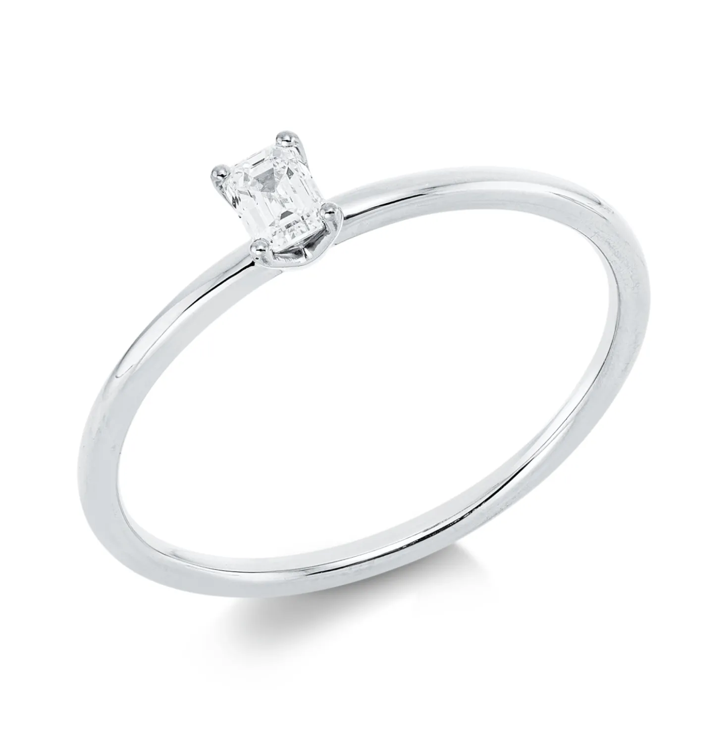 Solitaire Ring aus 750 Weißgold Diamant Smaragd-Schliff 0,17ct TW-SI B:3,8mm