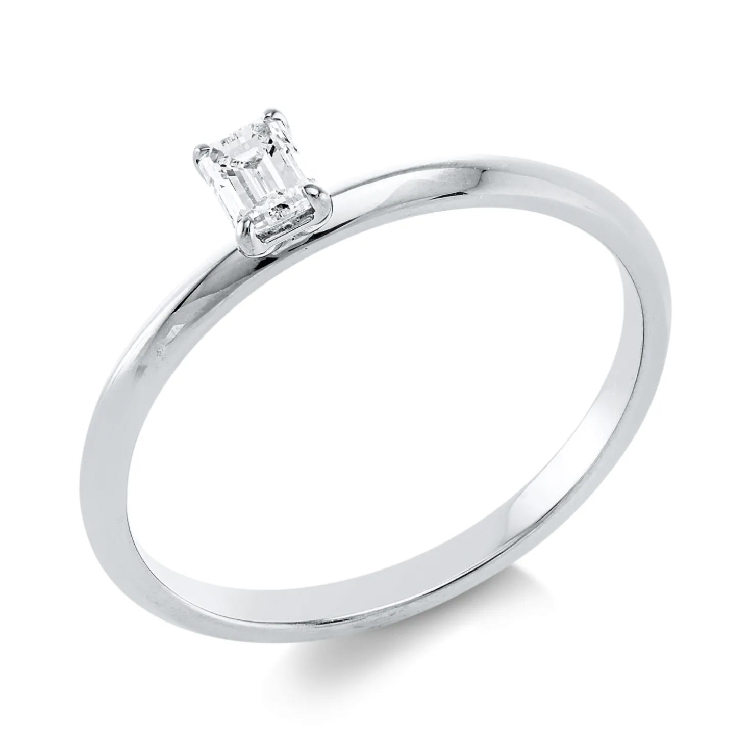 Solitaire Ring aus 750 Weißgold Diamant Smaragd-Schliff 0,21ct TW-SI B:4,2mm