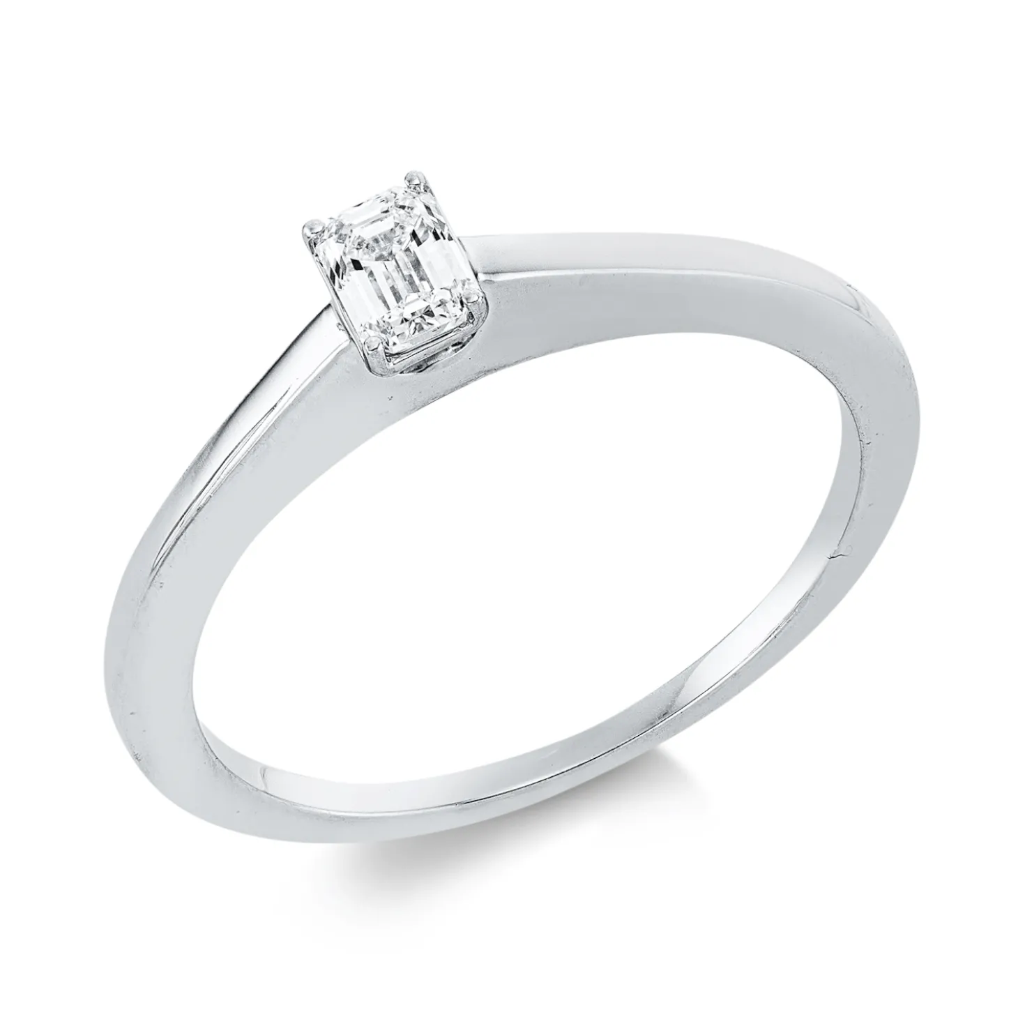 Solitaire Ring aus 750 Weißgold Diamant Smaragd-Schliff 0,25ct TW-SI B:4mm