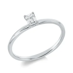Solitaire Ring aus 750 Weißgold Diamant Smaragd-Schliff 0,27ct TW-SI B:4,3mm