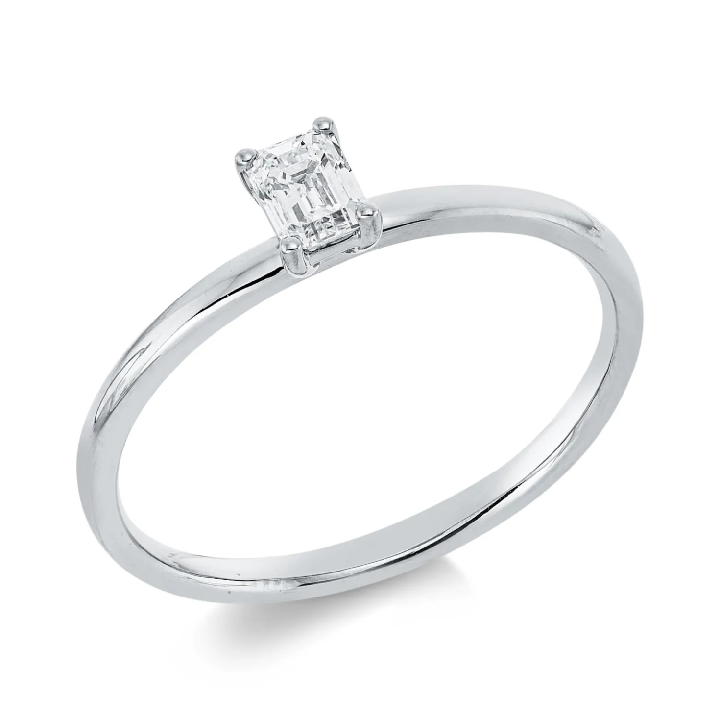 Solitaire Ring aus 750 Weißgold Diamant Smaragd-Schliff 0,27ct TW-SI B:4,3mm