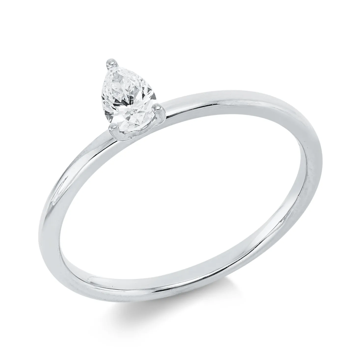 Solitaire Ring aus 750 Weißgold Diamant Tropfen-Schliff 0,26ct TW-SI B:5,9mm