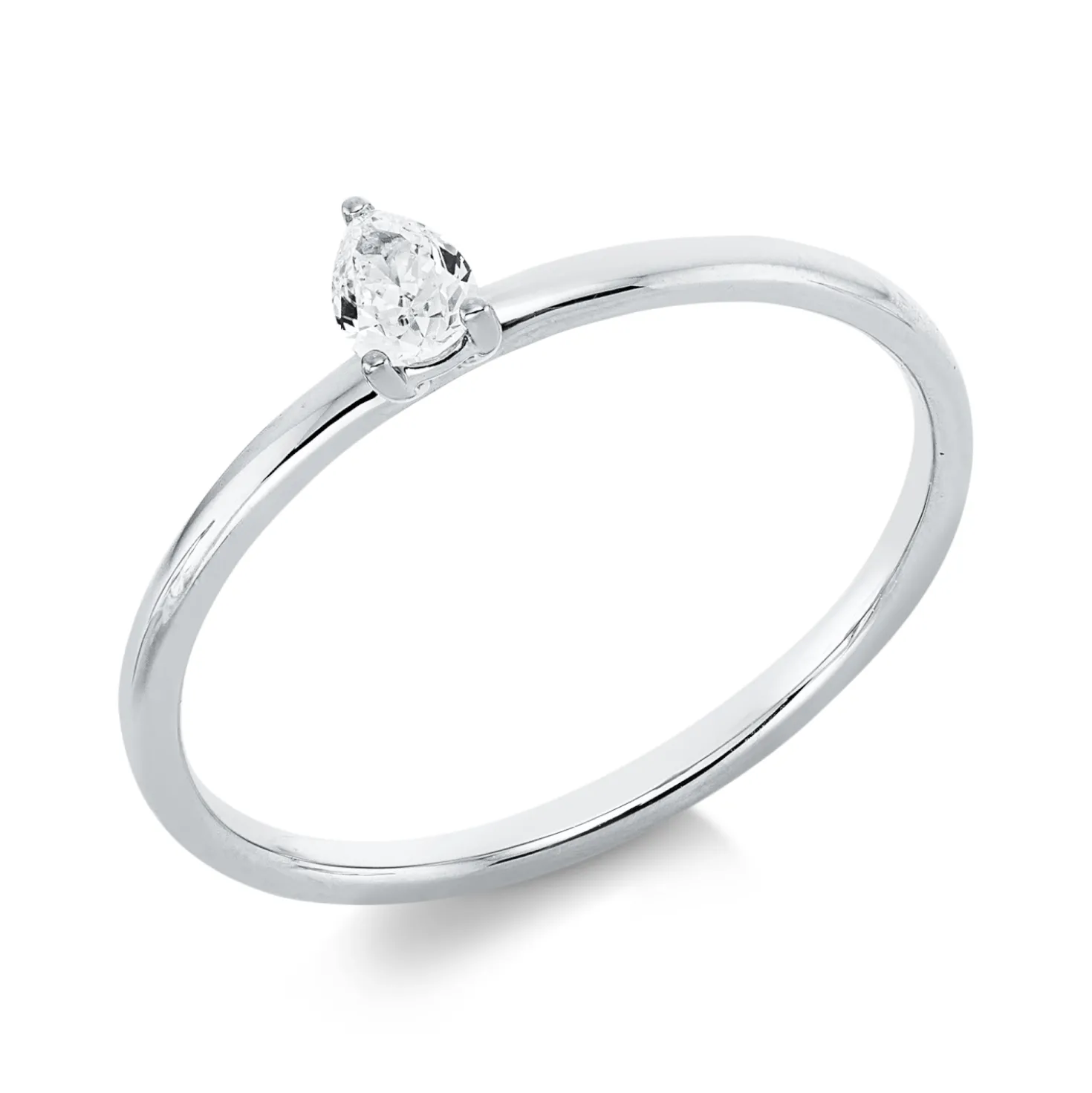 Solitaire Ring aus 750 Weißgold Diamant Tropfen-Schliff 0,14ct TW-SI B:4,4mm