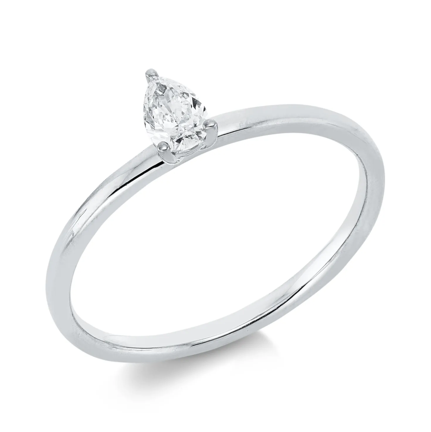 Solitaire Ring aus 750 Weißgold Diamant Tropfen-Schliff 0,2ct TW-SI B:5,4mm
