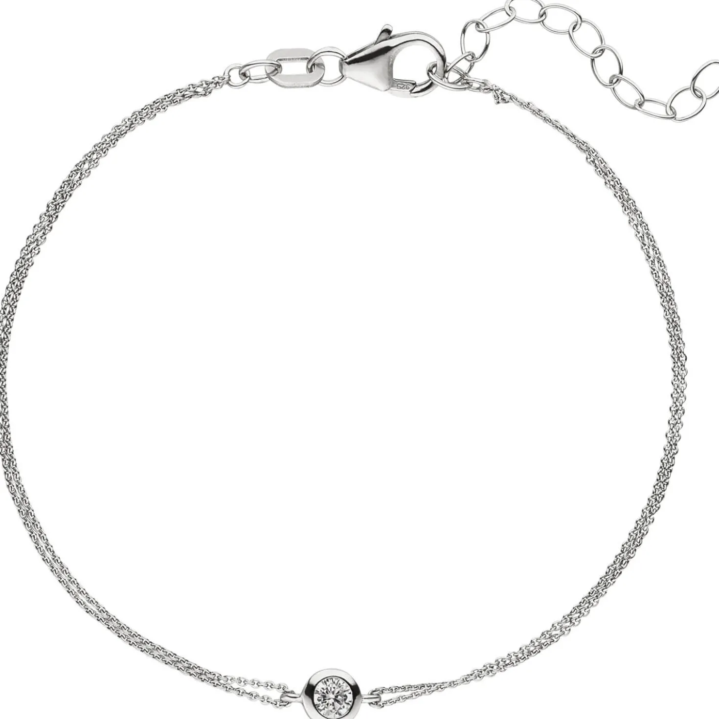 Solitär Armband Ankerkette 2-reihig mit Zirkonia Anhänger 925 Silber 16-19cm