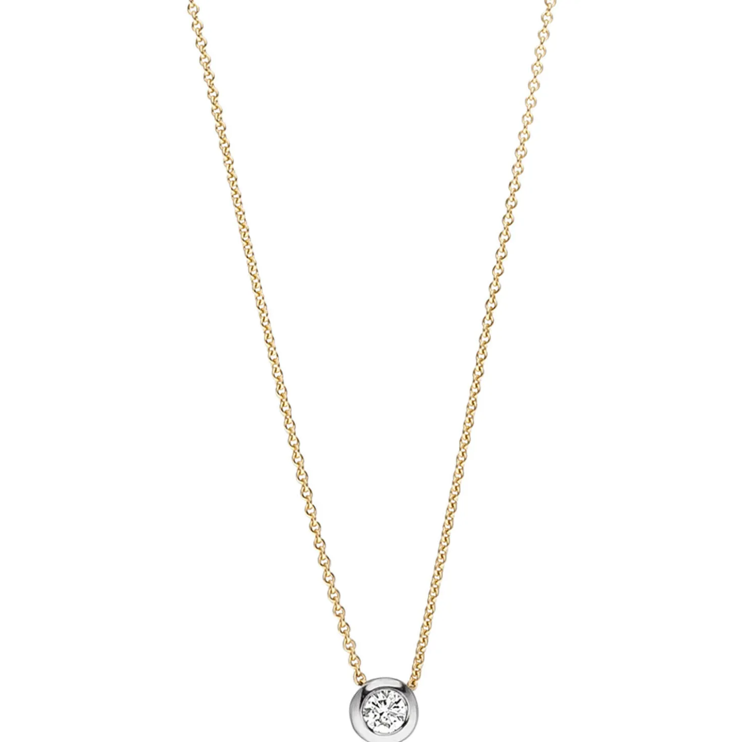 Solitär Collier Ankerkette Diamant 0.06Ct 750 Gelbgold Weißgold 42-45cm