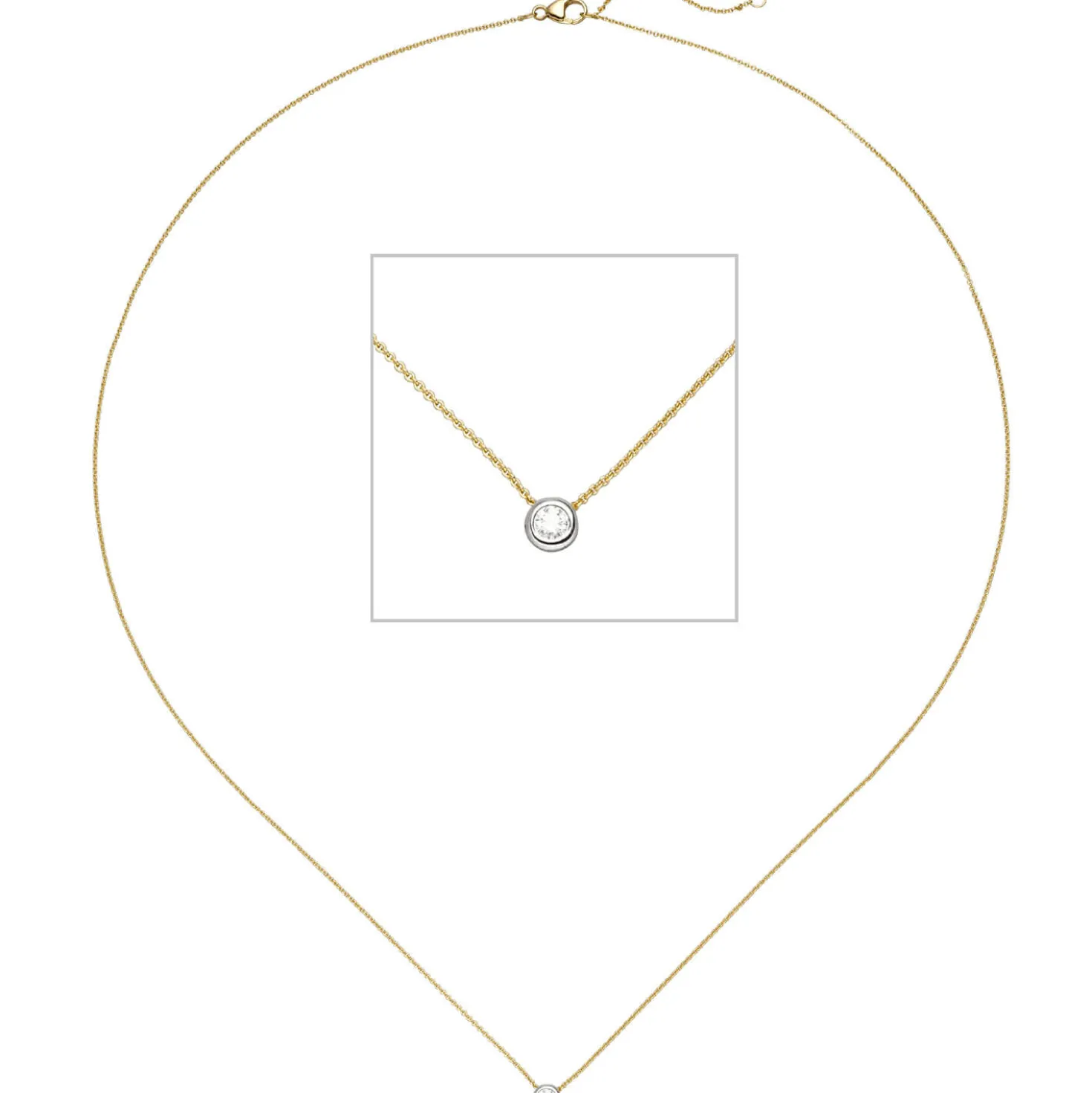 Solitär Collier Ankerkette Diamant 0.06Ct 750 Gelbgold Weißgold 42-45cm