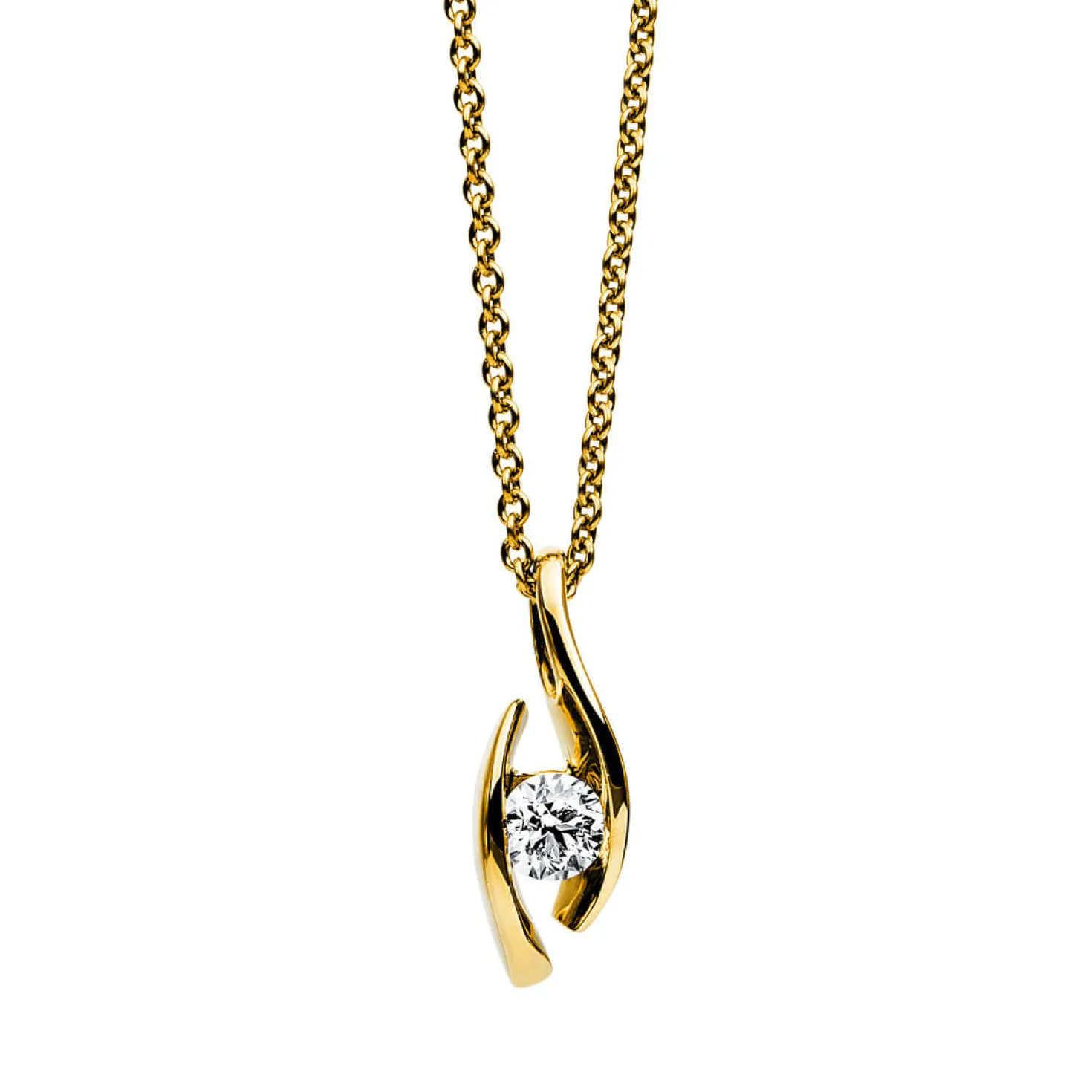 Solitär Collier Kette Anhänger Auge 750 Gold Gelbgold Brillant 0,20 Ct. L: 45cm