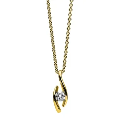 Solitär Collier Kette Anhänger Auge 585 Gold Gelbgold Brillant 0,15 Ct. L: 45cm