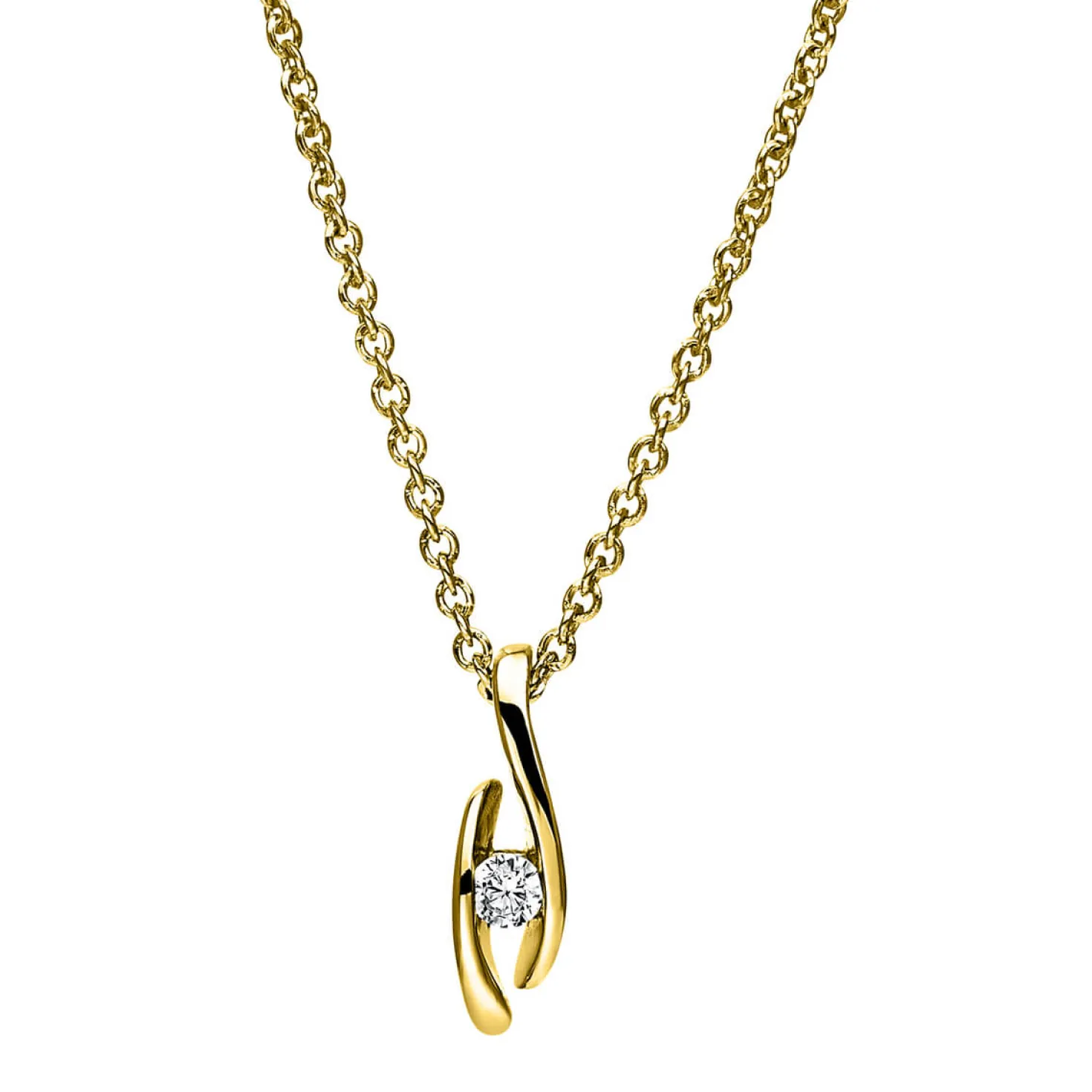 Solitär Collier Kette Anhänger Auge 585 Gold Gelbgold Brillant 0,05 Ct. L: 42cm