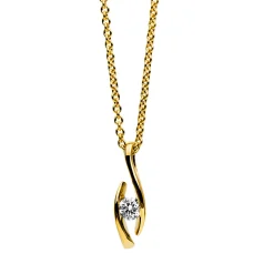 Solitär Collier Kette Anhänger Auge 585 Gold Gelbgold Brillant 0,10 Ct. L: 45cm