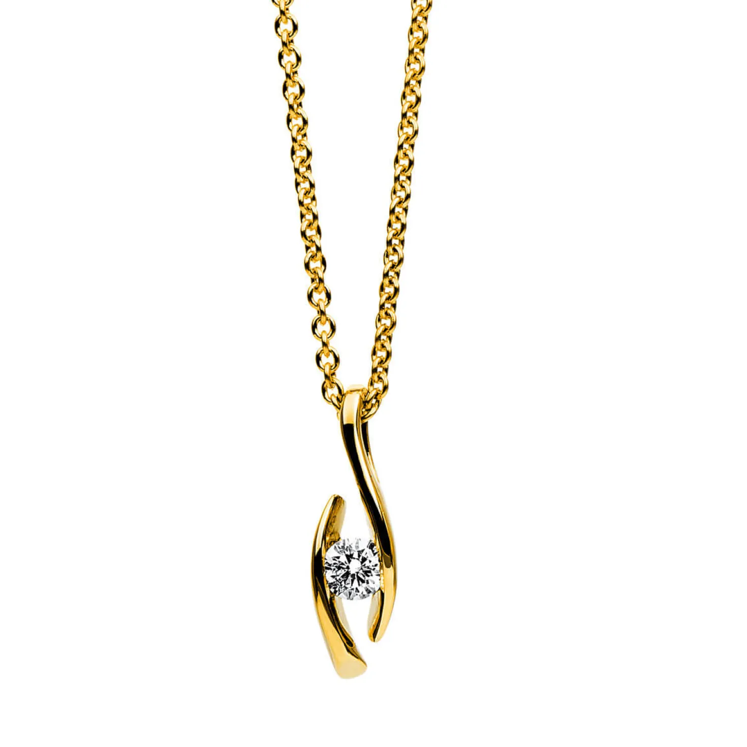 Solitär Collier Kette Anhänger Auge 585 Gold Gelbgold Brillant 0,10 Ct. L: 45cm