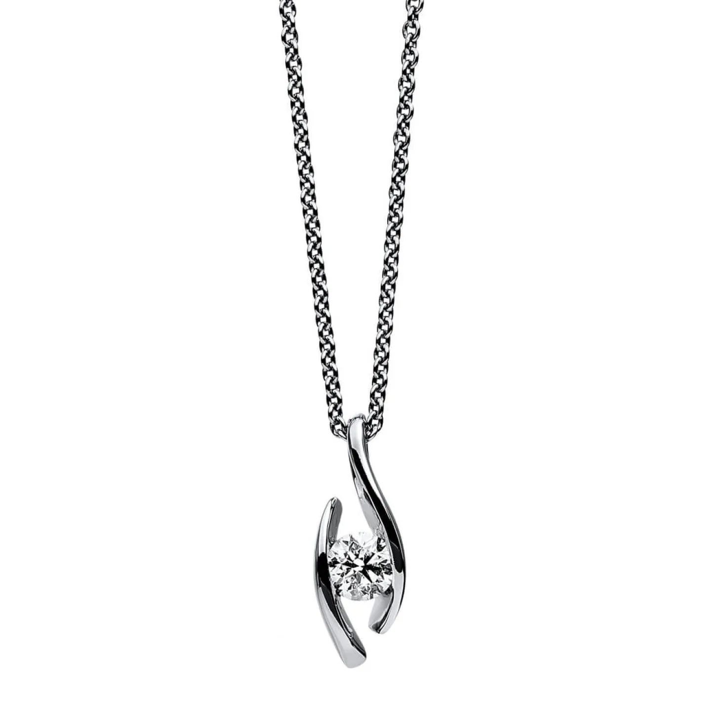 Solitär Collier Kette Anhänger Auge 750 Gold Weißgold Brillant 0,25 Ct. L: 45cm