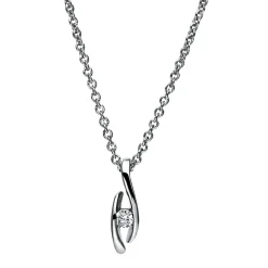 Solitär Collier Kette Anhänger Auge 585 Gold Weißgold Brillant 0,05 Ct. L: 42cm