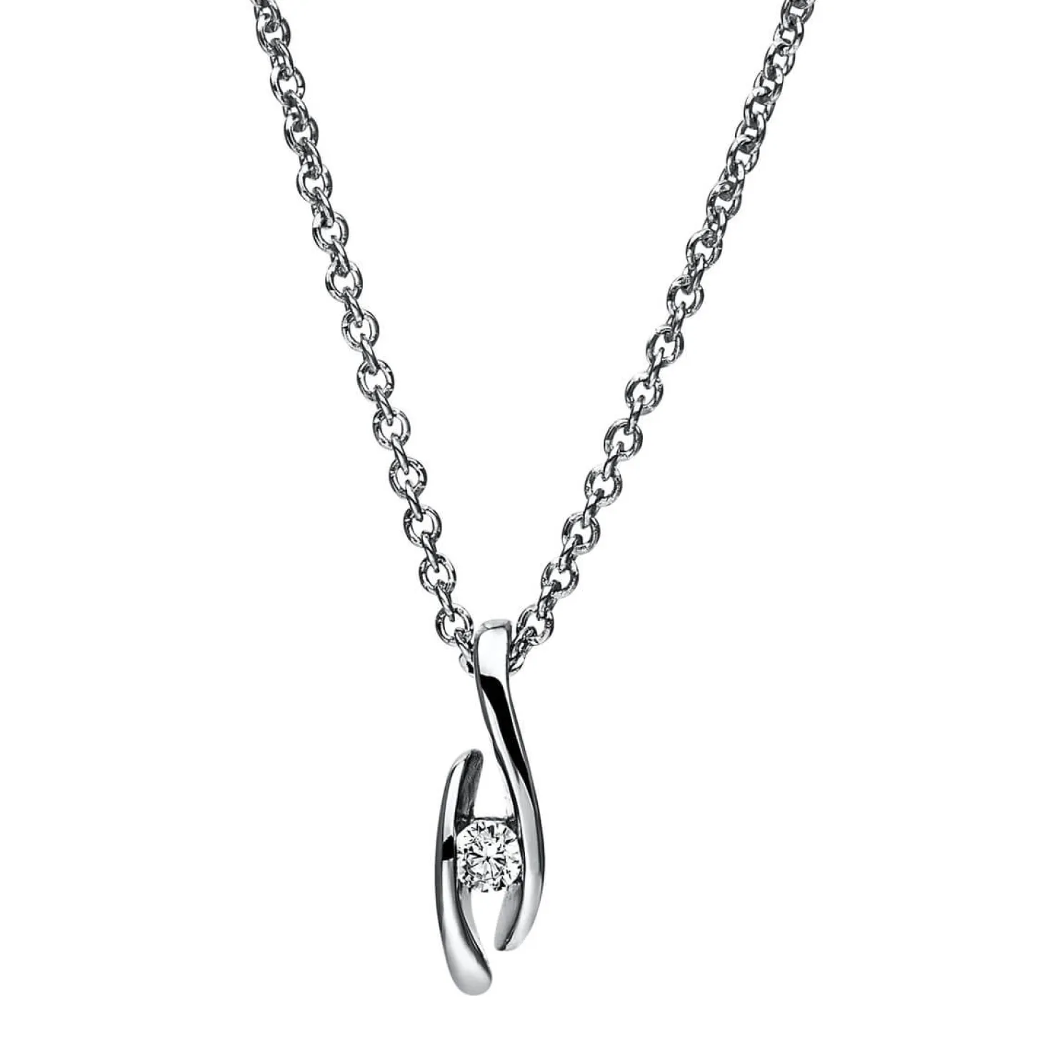 Solitär Collier Kette Anhänger Auge 585 Gold Weißgold Brillant 0,05 Ct. L: 42cm