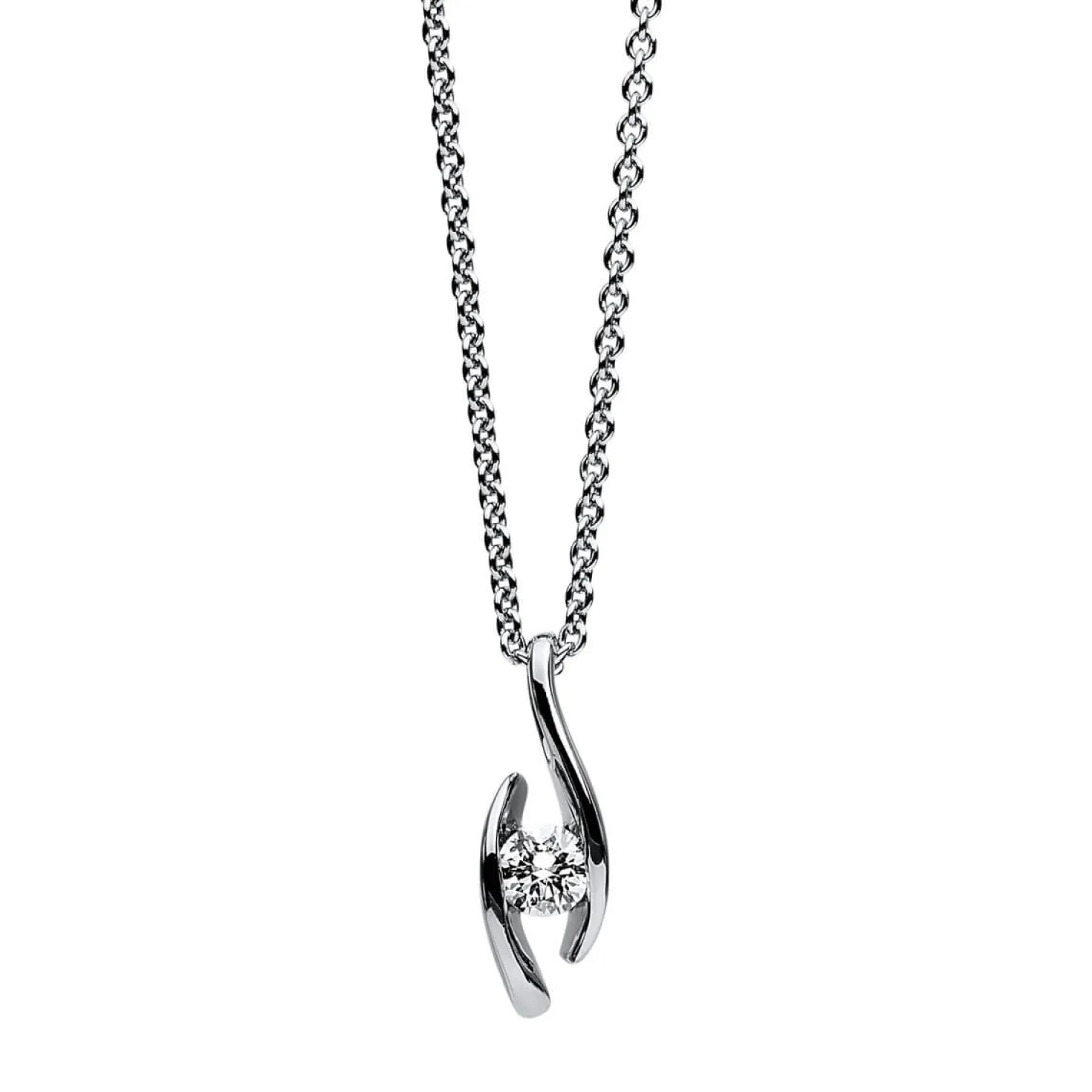 Solitär Collier Kette Anhänger Auge 950 Platin Brillant 0,15 Ct. L: 45cm