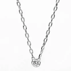 Solitär Collier Kette aus 585 Gold Weißgold Brillant 0,05 Ct. Zarge L: 45,5cm