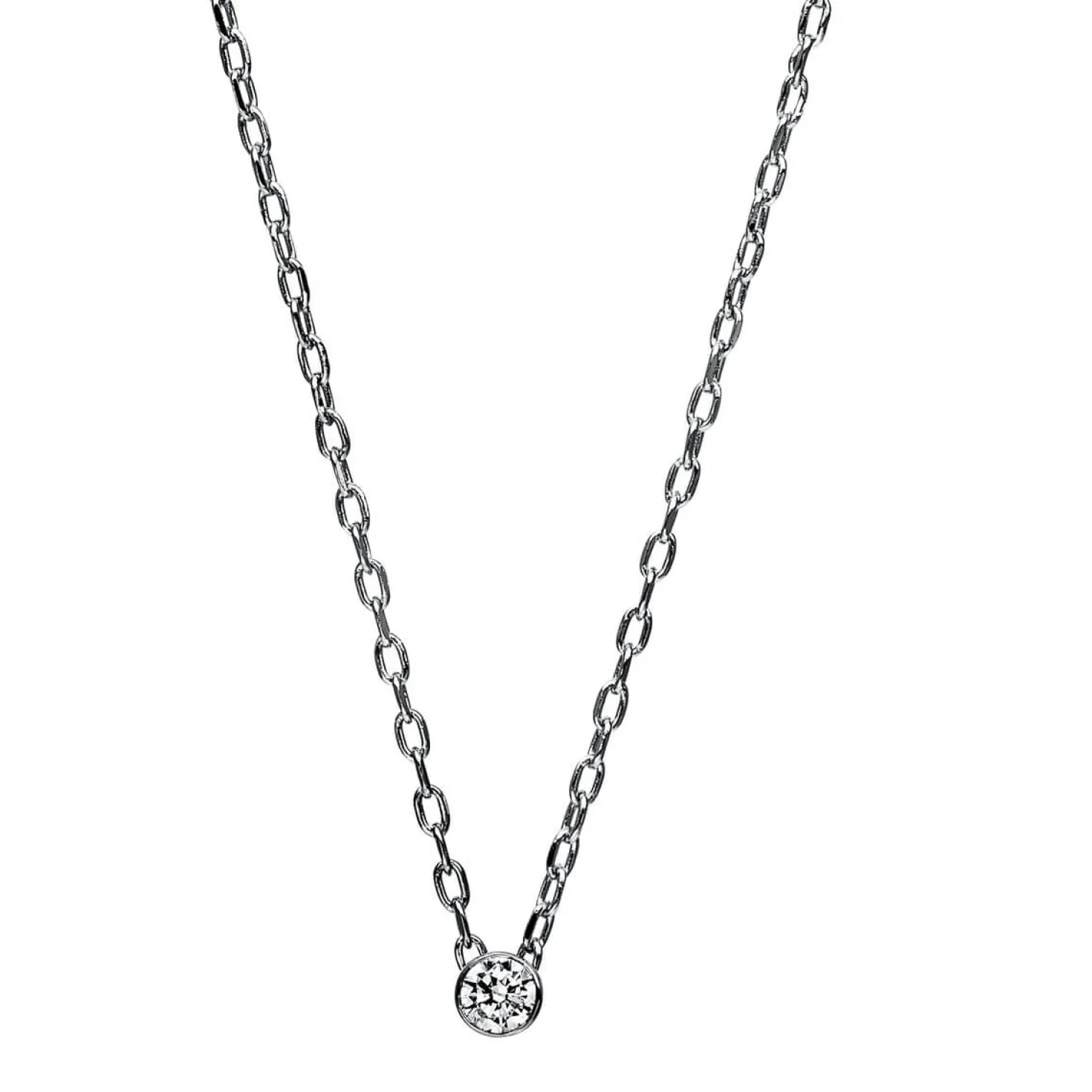 Solitär Collier Kette aus 585 Gold Weißgold Brillant 0,05 Ct. Zarge L: 45,5cm