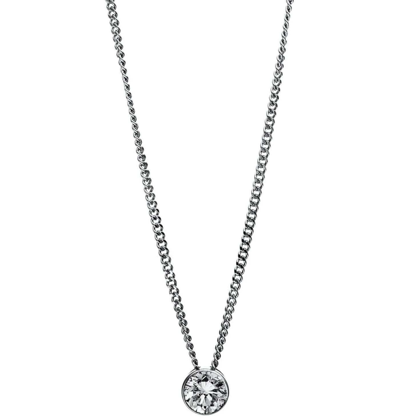 Solitär Collier Kette aus 585 Gold Weißgold mit Brillant 0,20 Ct. Zarge L: 43cm