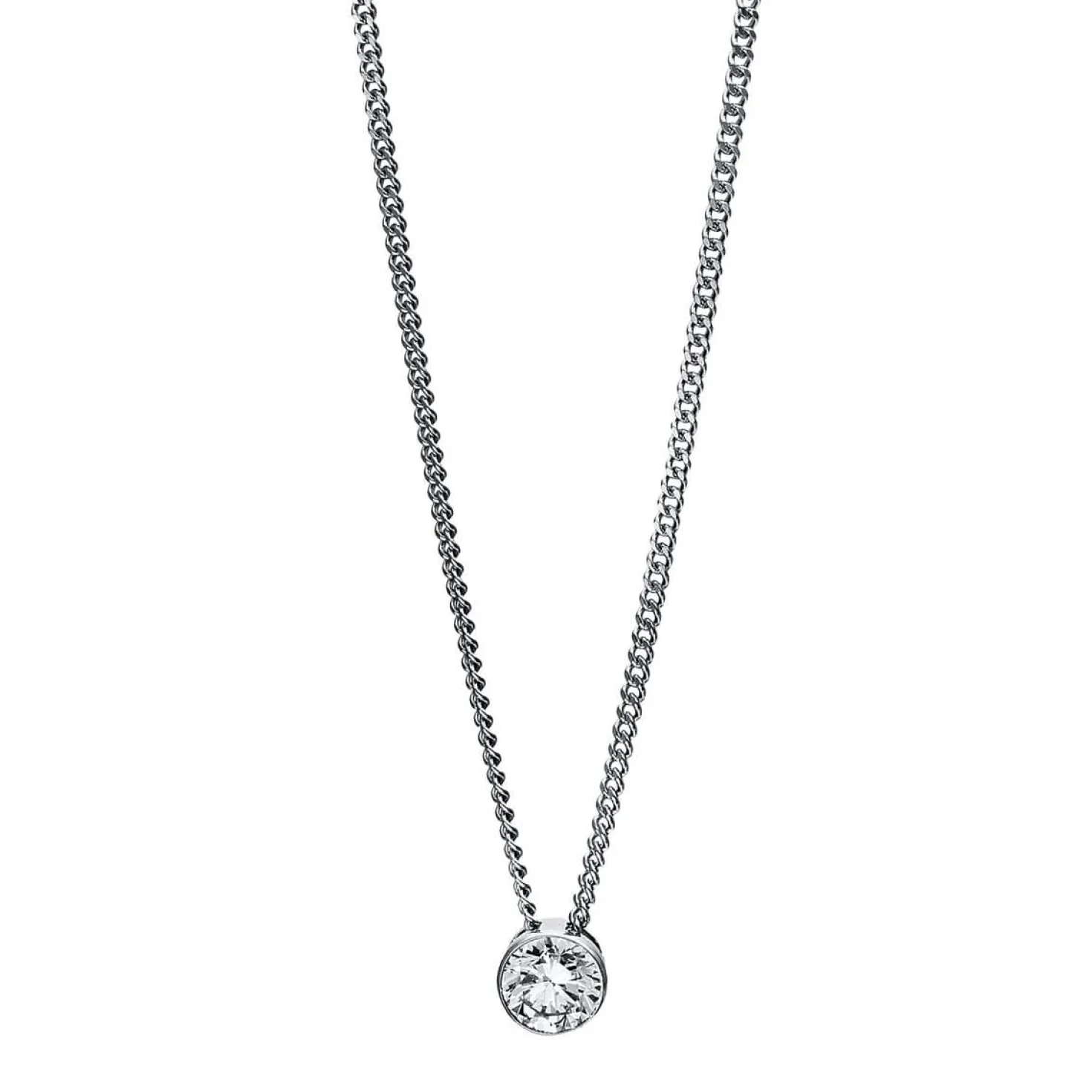 Solitär Collier Kette aus 585 Gold Weißgold mit Brillant 0,15 Ct. Zarge L: 43cm