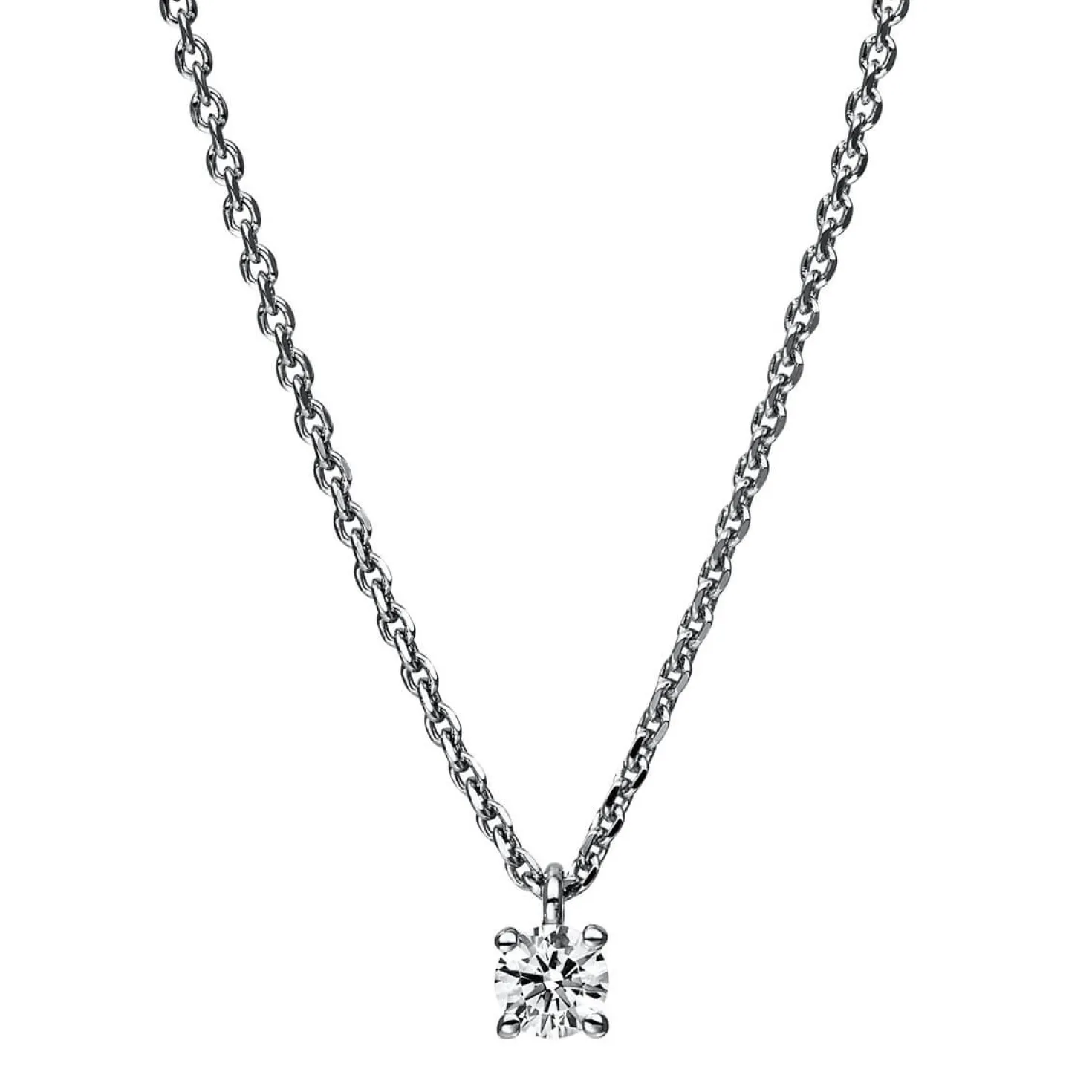 Solitär Collier Kette aus 950 Platin mit Brillant 0,15 Ct. 4er-Krappe L: 42cm
