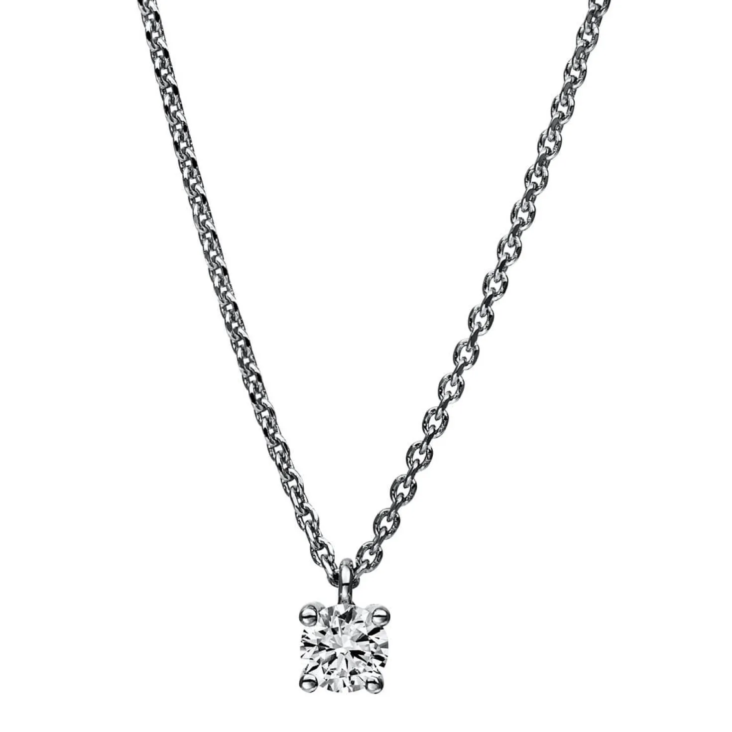 Solitär Collier Kette aus 950 Platin mit Brillant 0,20 Ct. 4er-Krappe L: 42cm