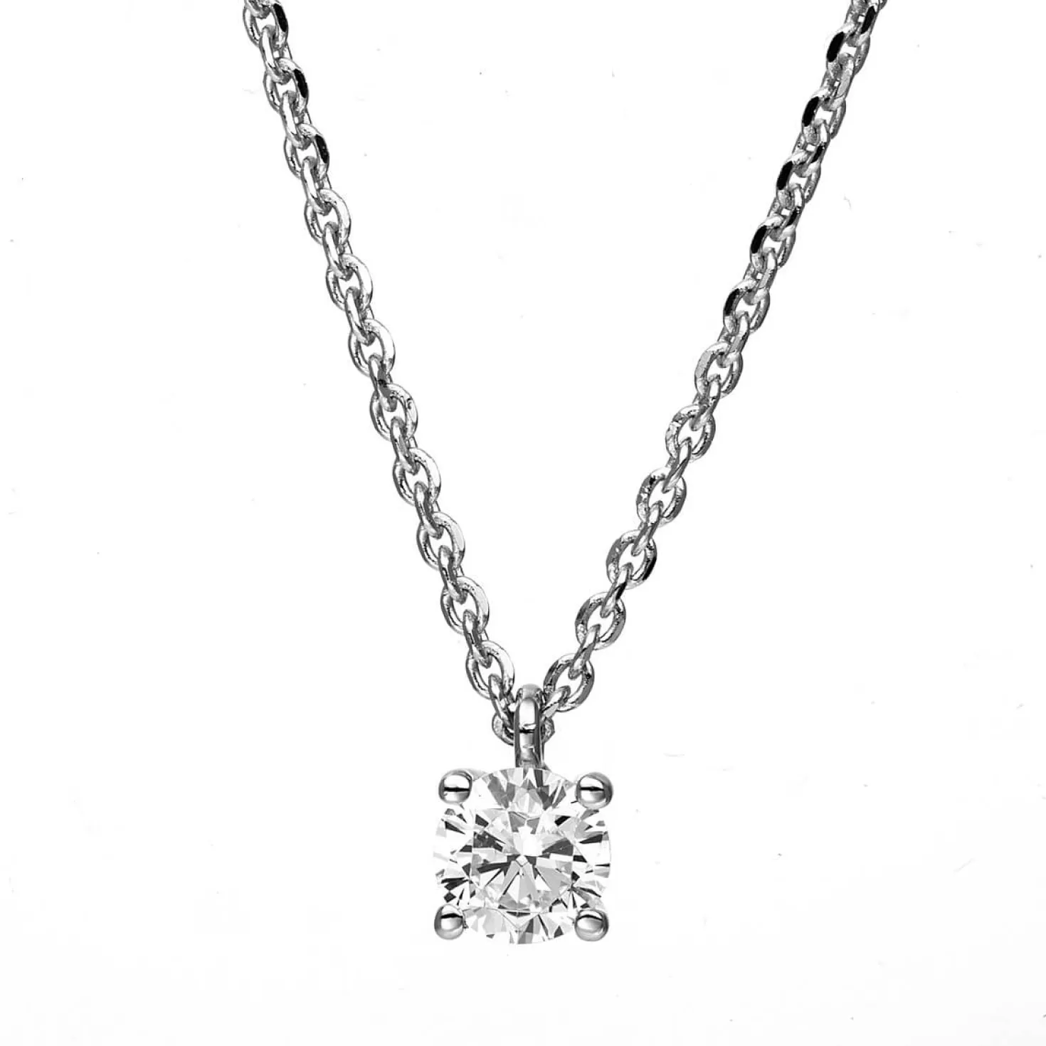 Solitär Collier Kette aus 950 Platin mit Brillant 0,25 Ct. 4er-Krappe L: 42cm