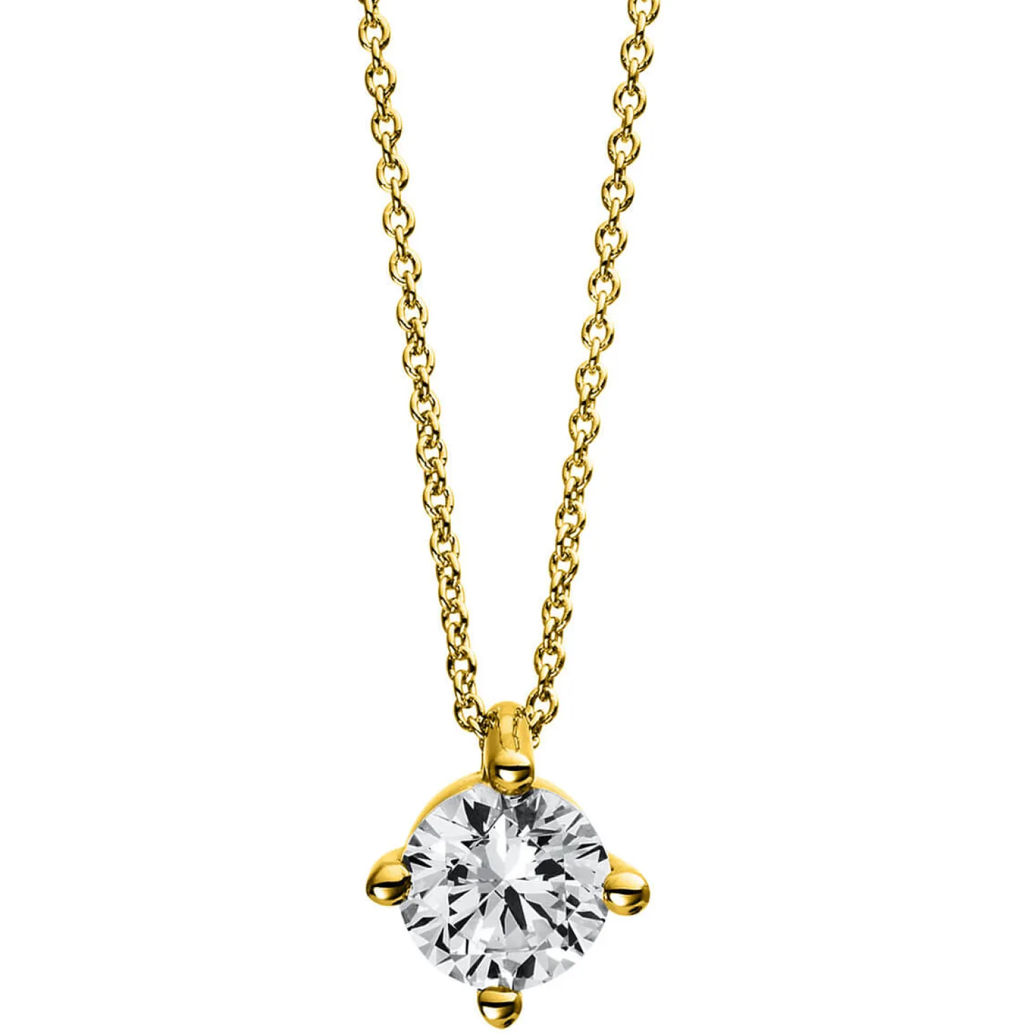 Solitär Collier Kette 750 Gold Gelbgold Brillant 1,00 Ct. 4er-Krappe S: 0,9mm