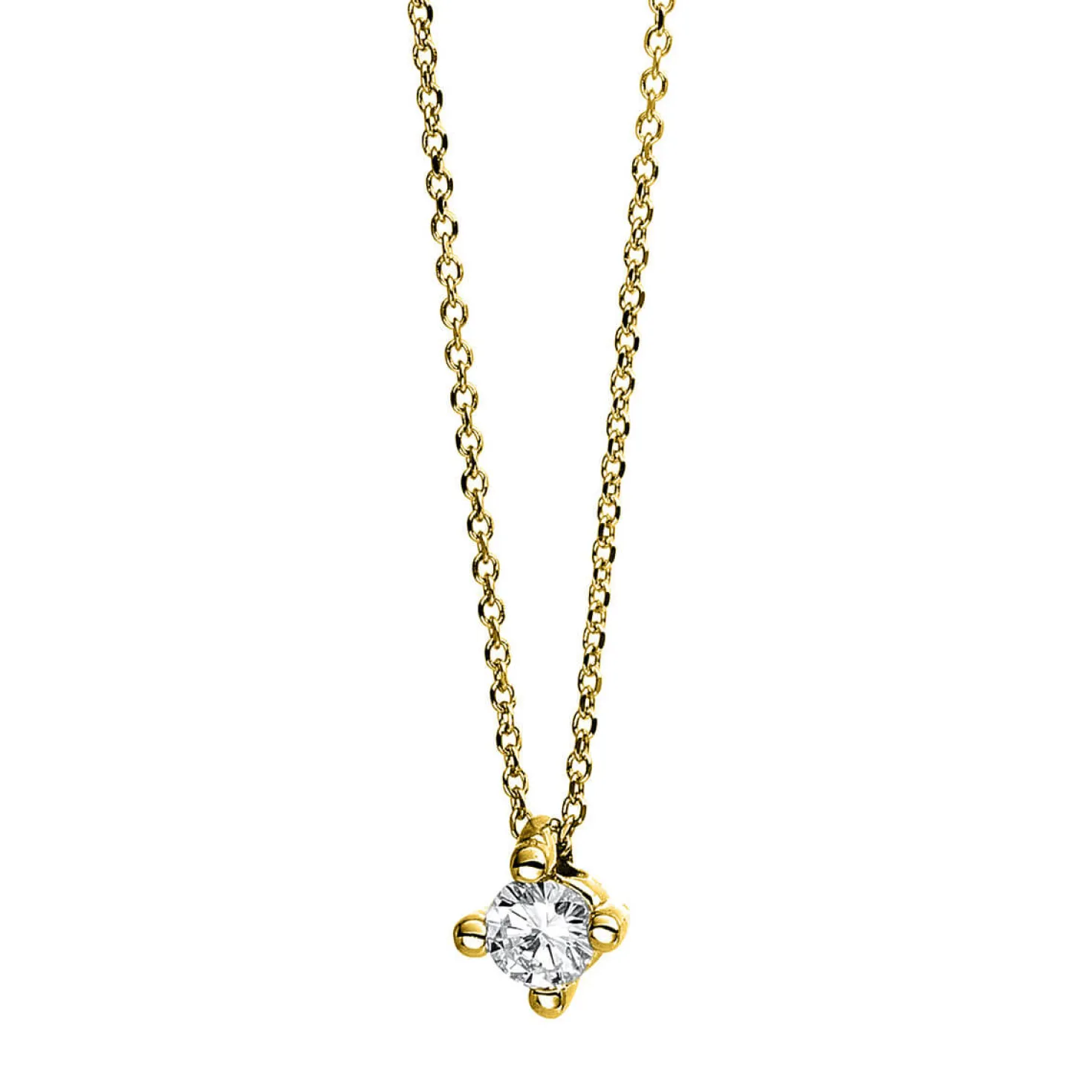Solitär Collier Kette 585 Gold Gelbgold Brillant 0,10 Ct. L: 42cm, Ø3,6mm