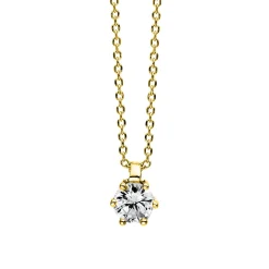 Solitär Collier Kette 750 Gold Gelbgold Brillant 0,15 Ct. L: 42cm, S: 0,7mm