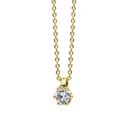 Solitär Collier Kette 585 Gold Gelbgold Brillant 0,10 Ct. L: 42cm, S: 0,7mm