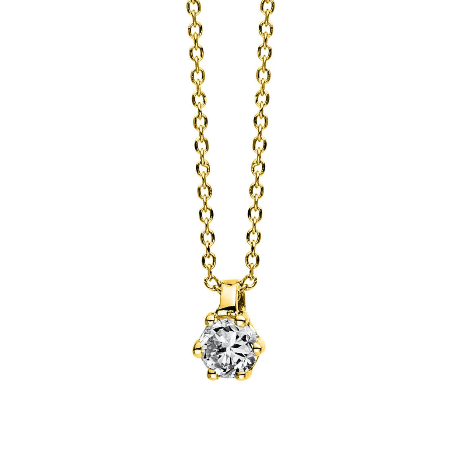 Solitär Collier Kette 585 Gold Gelbgold Brillant 0,10 Ct. L: 42cm, S: 0,7mm