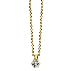Solitär Collier Kette 585 Gold Gelbgold Brillant 0,07 Ct. L: 42cm, S: 0,7mm