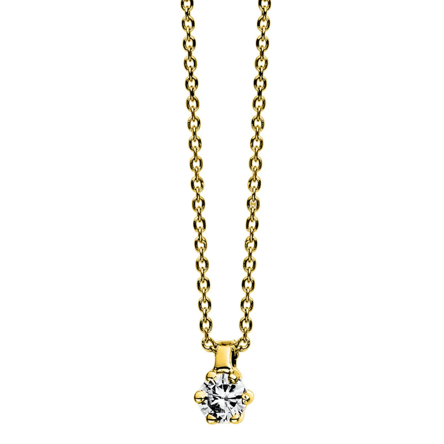 Solitär Collier Kette 585 Gold Gelbgold Brillant 0,07 Ct. L: 42cm, S: 0,7mm