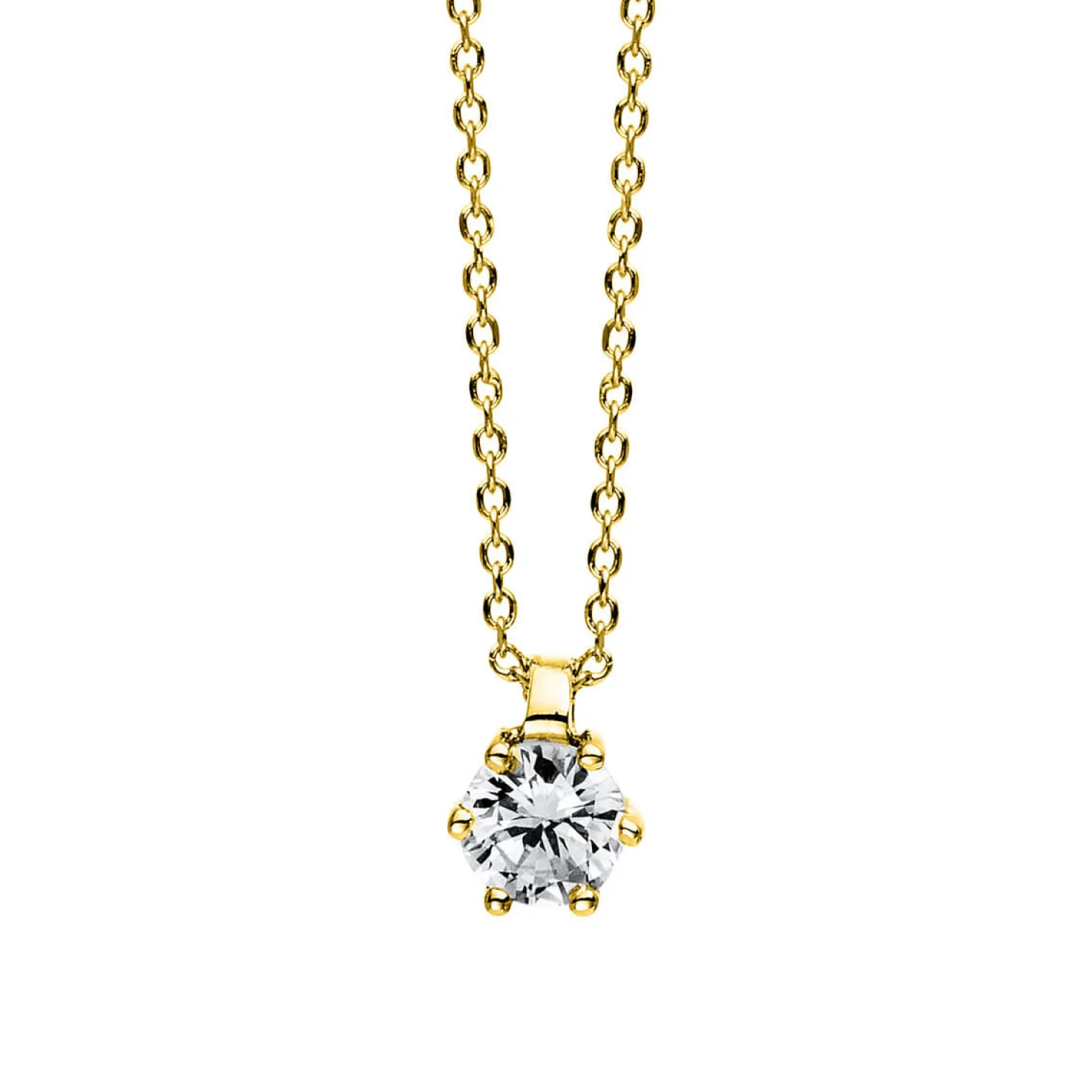 Solitär Collier Kette 585 Gold Gelbgold Brillant 0,15 Ct. L: 42cm, S: 0,7mm