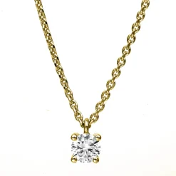 Solitär Collier Kette 585 Gold Gelbgold mit Brillant 0,20 Ct. 4er-Krappe L: 42cm