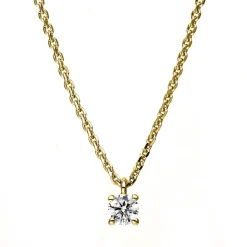 Solitär Collier Kette 750 Gold Gelbgold mit Brillant 0,15 Ct. 4er-Krappe L: 42cm