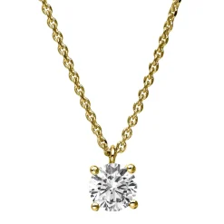 Solitär Collier Kette 585 Gold Gelbgold mit Brillant 0,50 Ct. 4er-Krappe L: 42cm