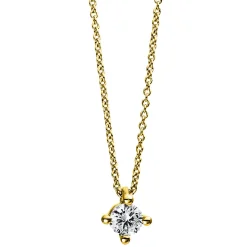 Solitär Collier Kette 585 Gold Gelbgold mit Brillant 0,30 Ct. 4er-Krappe L: 42cm
