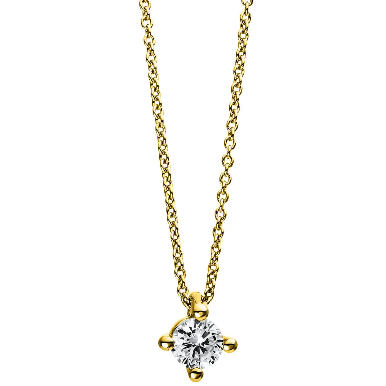 Solitär Collier Kette 585 Gold Gelbgold mit Brillant 0,30 Ct. 4er-Krappe L: 42cm
