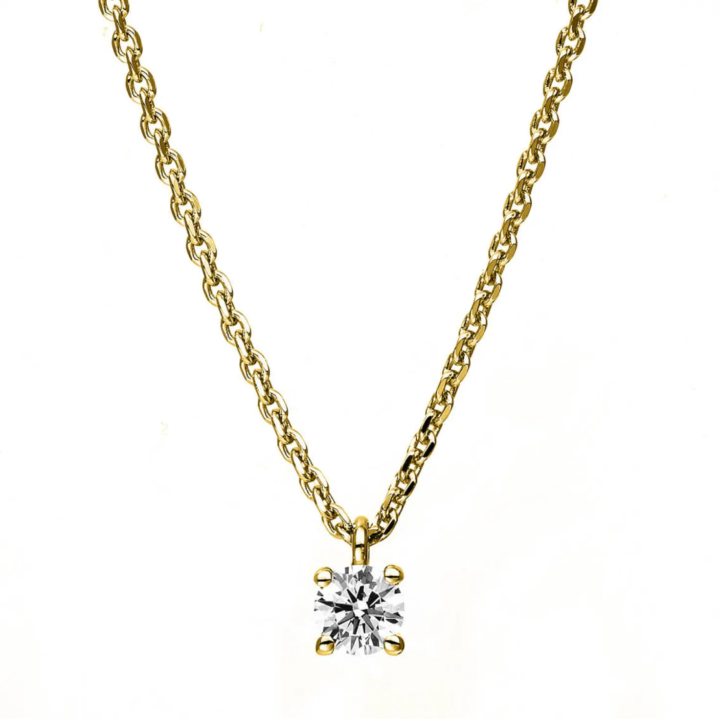 Solitär Collier Kette 585 Gold Gelbgold mit Brillant 0,15 Ct. 4er-Krappe L: 42cm