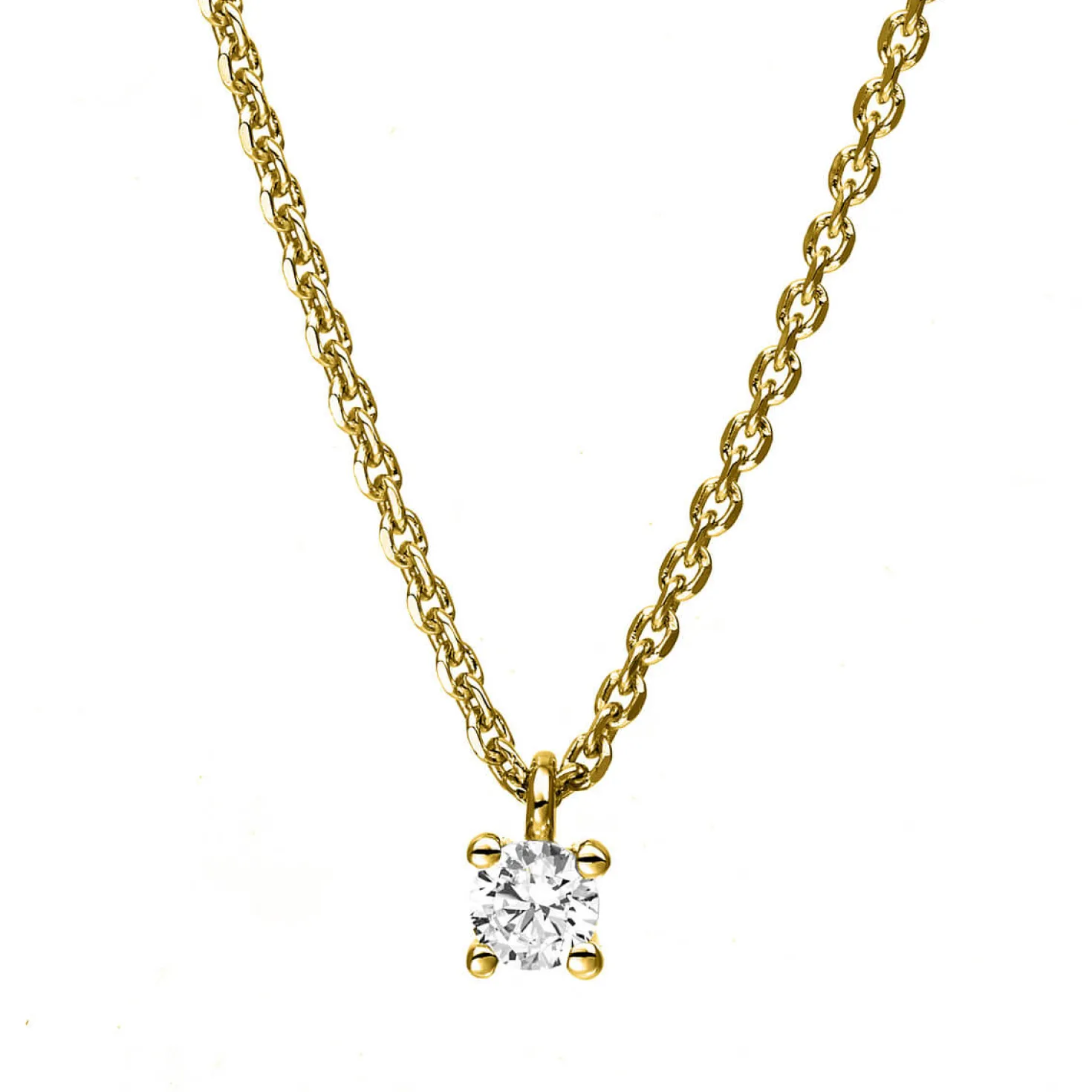 Solitär Collier Kette 750 Gold Gelbgold mit Brillant 0,10 Ct. 4er-Krappe L: 42cm