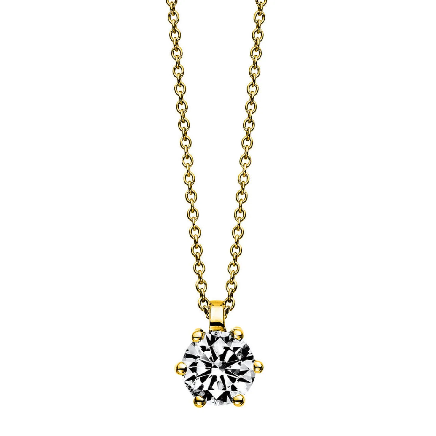 Solitär Collier Kette 750 Gold Gelbgold mit Brillant 1,00 Ct. 6er-Krappe L: 42cm