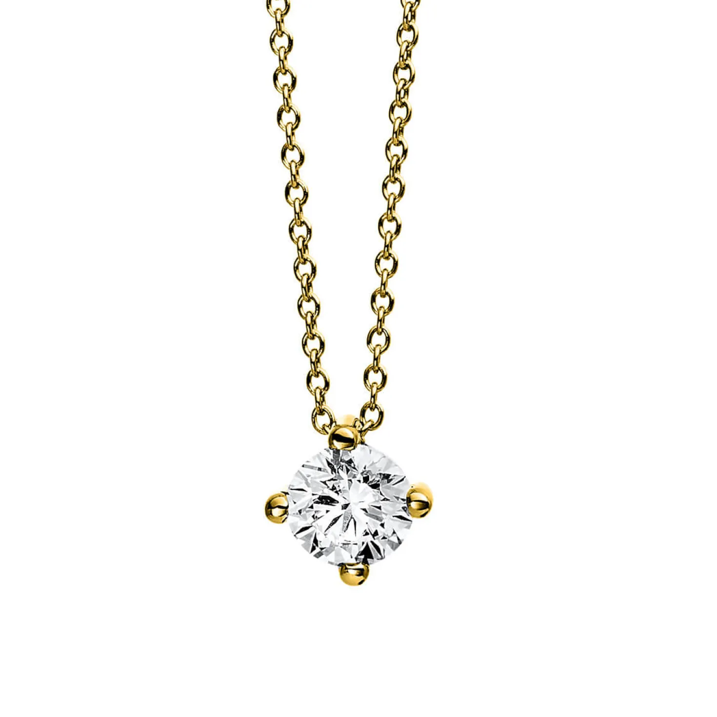 Solitär Collier Kette 750 Gold Gelbgold mit Brillant 0,50 Ct. 4er-Krappe L: 42cm