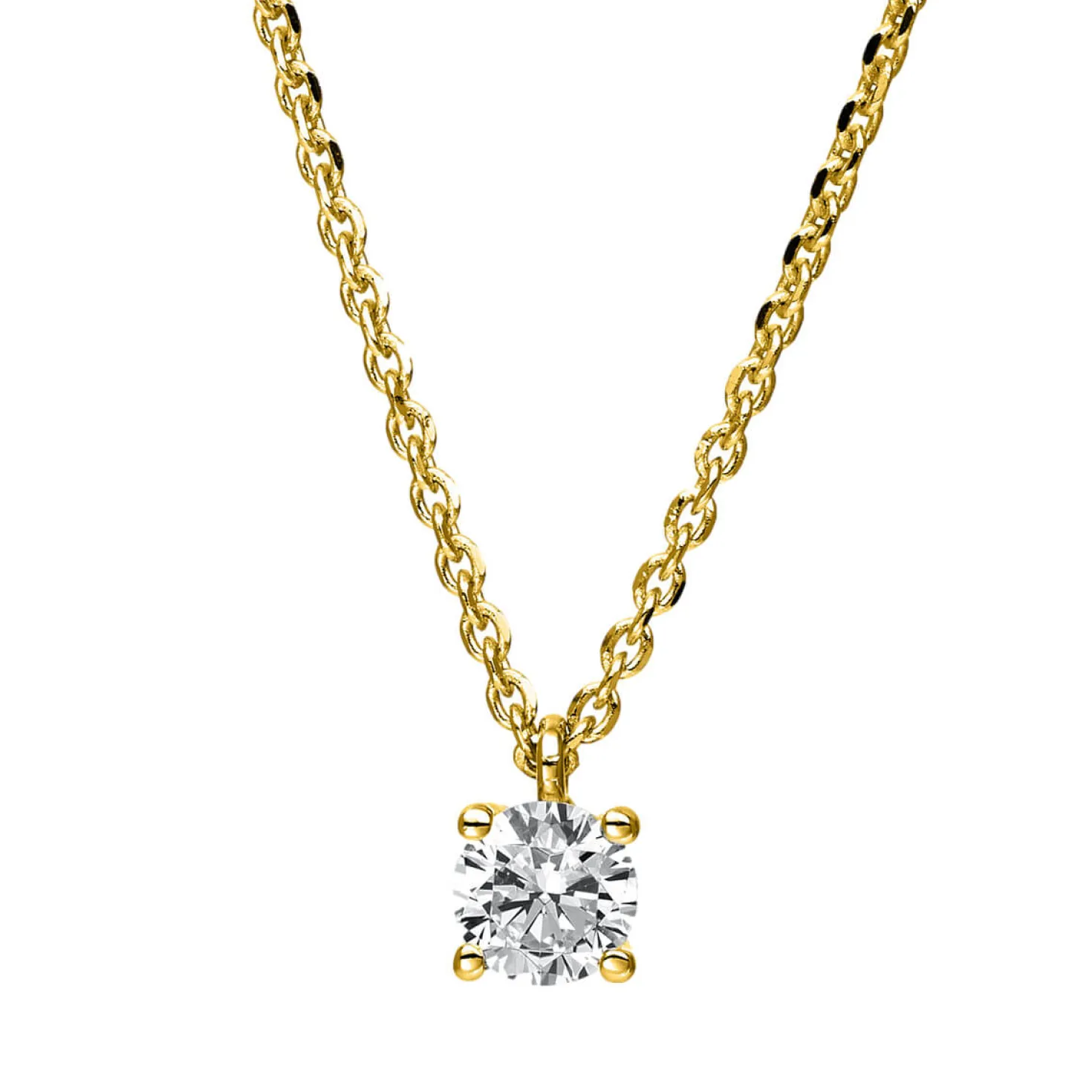 Solitär Collier Kette 750 Gold Gelbgold mit Brillant 0,25 Ct. 4er-Krappe L: 42cm