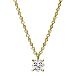 Solitär Collier Kette 750 Gold Gelbgold mit Brillant 0,30 Ct. 4er-Krappe L: 42cm